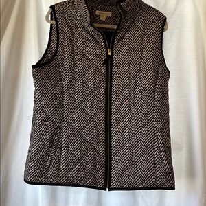Coldwater Creek Black and Cream Chevron/ Herringbone Lined Layering Vest Size 14
